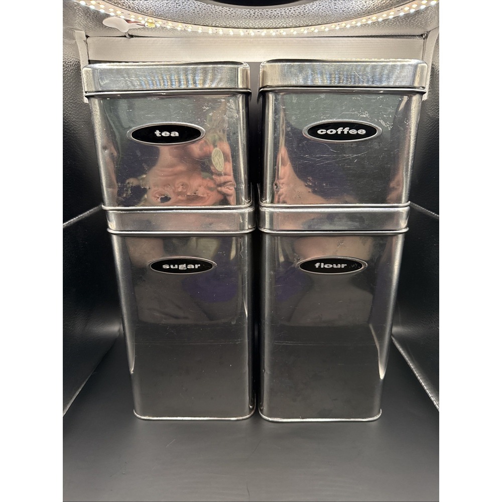 Vintage Masterware Canette Chrome Canister Set 4 MCM Atomic Kitchen Flour Sugar